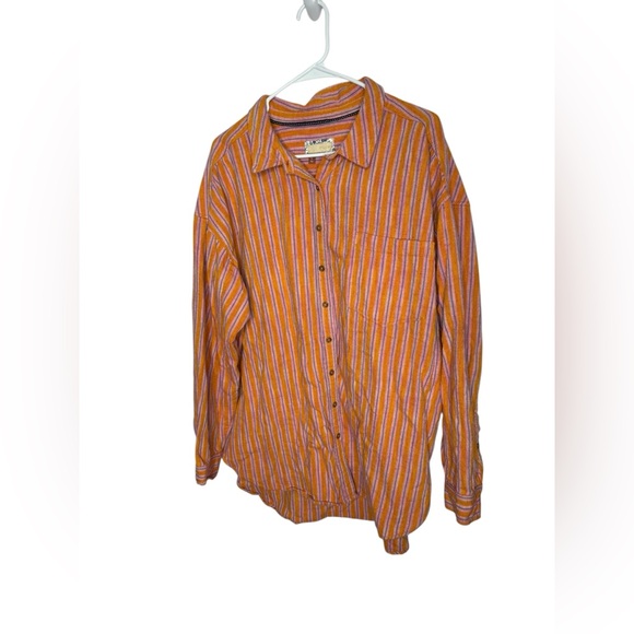 Pilcro Anthropologie Orange Striped Oxford Tunic Button down Shirt - Size XL - Picture 3 of 6